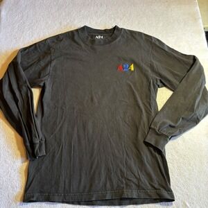 A24 Films Mens Long Sleeve T Shirt Embroidered Logo Black Size Small
